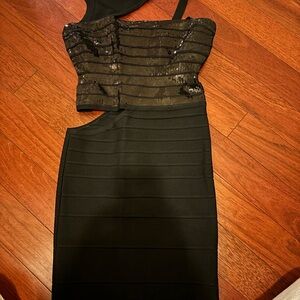 Herve Leger Black Cut Out Sleeveless Bodycon Sequin mini cocktail Dress XS